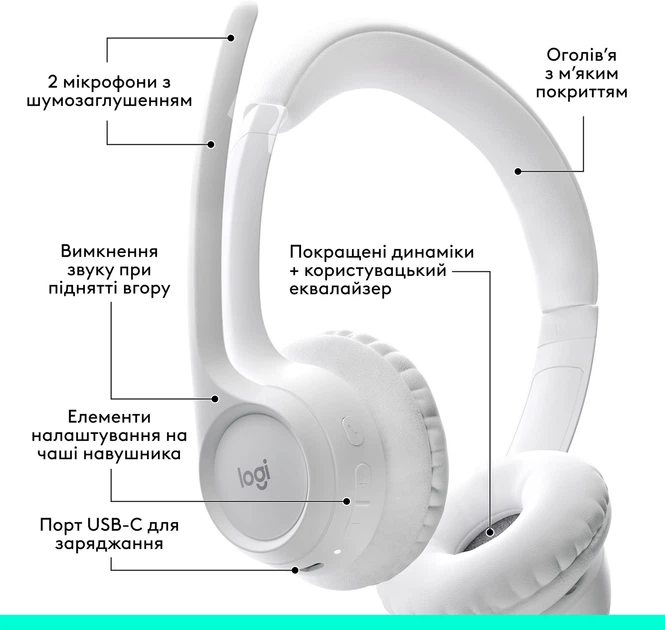 Навушники Logitech ZONE 300 Bluetooth Off-White (981-001412) - зображення 6