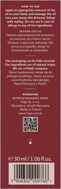 Olejek do brody i wąsów Hagi Whisky Barber 30 ml (5904302000766) - obraz 3