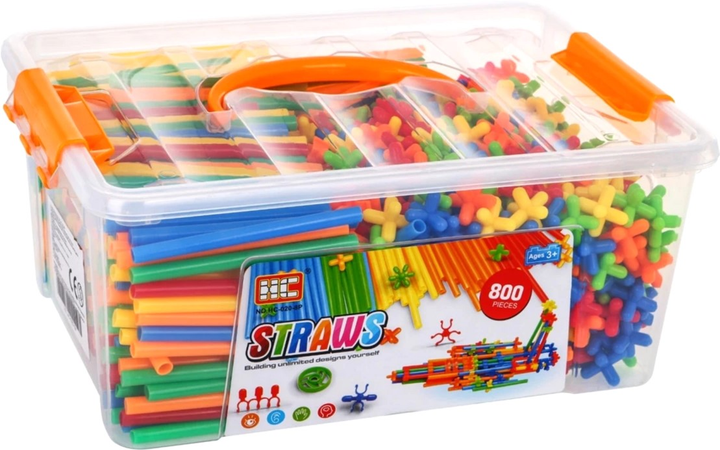 Klocki konstrukcyjne HC Toys Construction Straws Building 3D Construction Models Suitcase Tube Connectors 800 elementów (5903864908862) - obraz 3