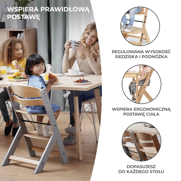 Krzesełko do karmienia Kinderkraft Enock Gray Wood KKKENOCGRY0000 (5902533915095) - obraz 10