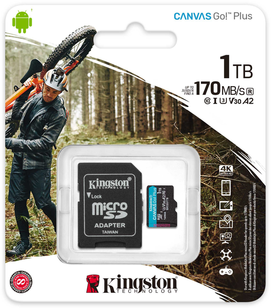 Карта памяти Kingston MicroSDXC 1TB Canvas Go! Plus Class 10 UHS-I U3 V30 A2 + SD-адаптер (SDCG3/1TB) - изображение 3