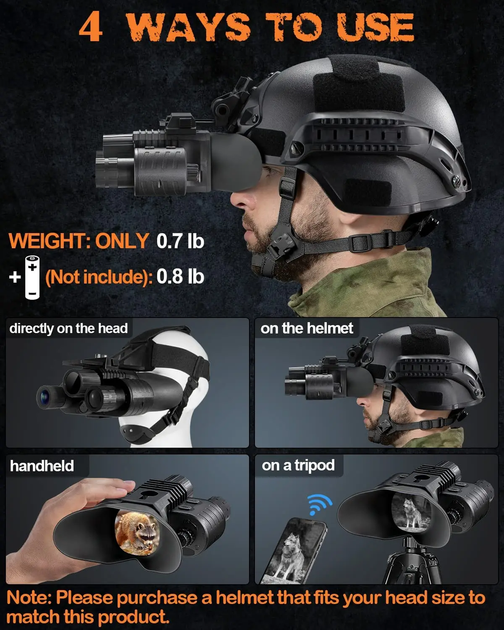 Прилад нічного бачення NV-880 8x16MP 1080P HD WiFi 850nm (до 600м у темряві) кріплення FMA L4G2 (пластик) - изображение 6