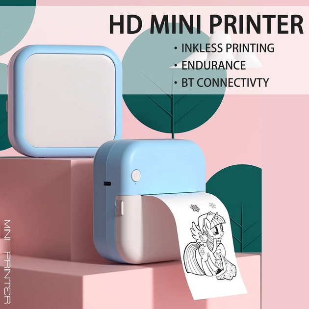 Портативный мини-термопринтер M3 blue/white + 1 рулон - изображение 3