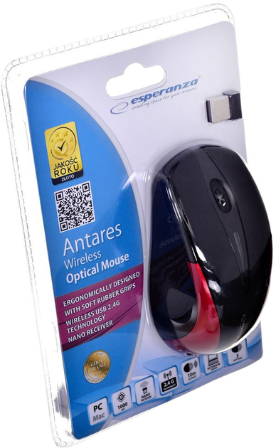 Mysz bezprzewodowa Esperanza EM101R Wireless Black-Red (EM101R) - obraz 5