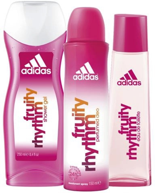 Zestaw damski Adidas Fruity Rhythm Woda toaletowa 75 ml + Dezodorant w sprayu 150 ml + Żel pod prysznic 250 ml (3616305160348) - obraz 2