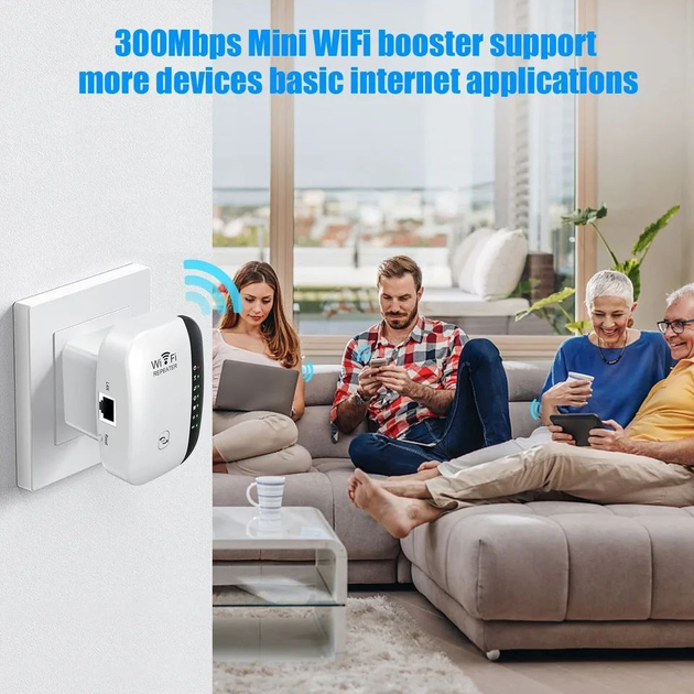 Беспроводной репитер, усилитель сигнала Wi-Fi 300 Мбит/с 2.4G, Black (7 индикаторов) - Фото 2 Беспроводной репитер, усилитель сигнала Wi-Fi 300 Мбит/с 2.4G, Black (7 индикаторов) - изображение 2