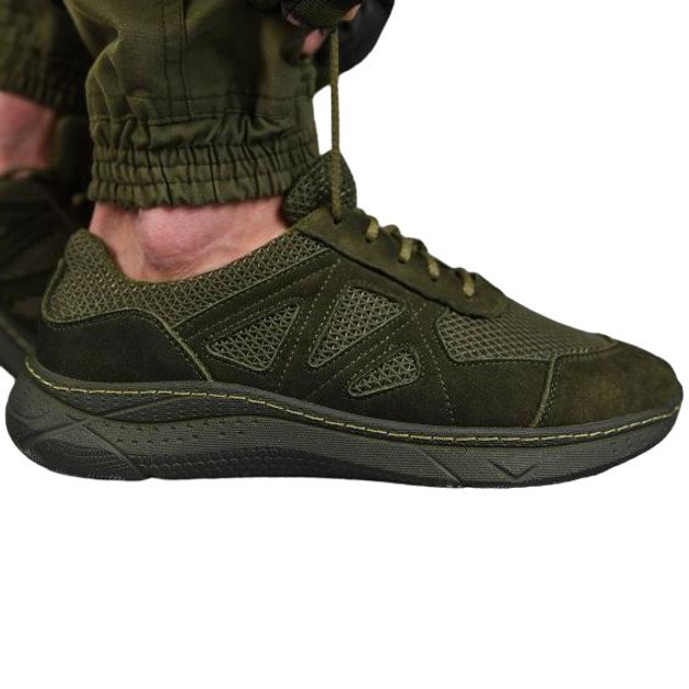 Тактичні кросівки літні City олива хакі шкіряні сітка прошиті 42 - зображення 2