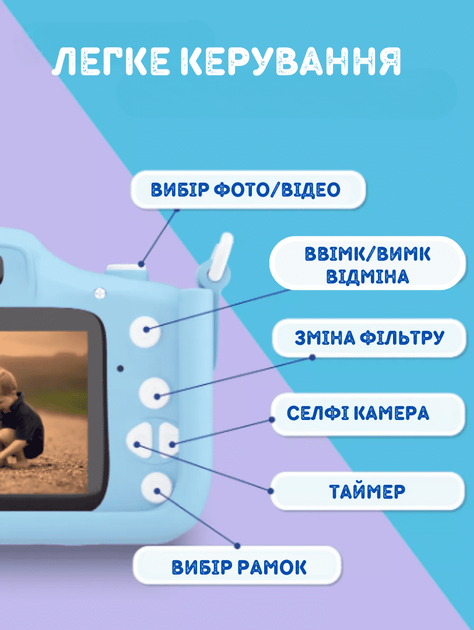 Детский фотоаппарат Fun Kitty Camera HD Фото и видео съемка, дисплей, противоударный, Две камеры Blue (112P-MP) - зображення 3