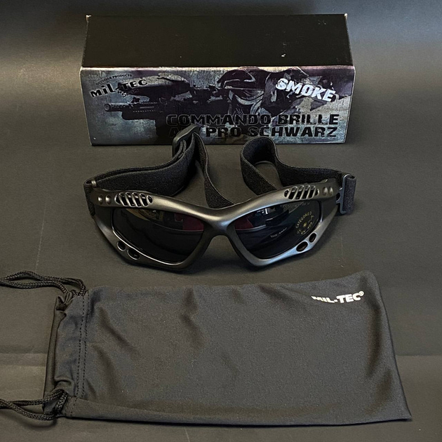 Окуляри тактичні Mil-Tec Десантні затемнені На резинці One size Чорні COMMANDO BRILLE AIR PRO SCHWARZ SMOKE (15615302) - зображення 2