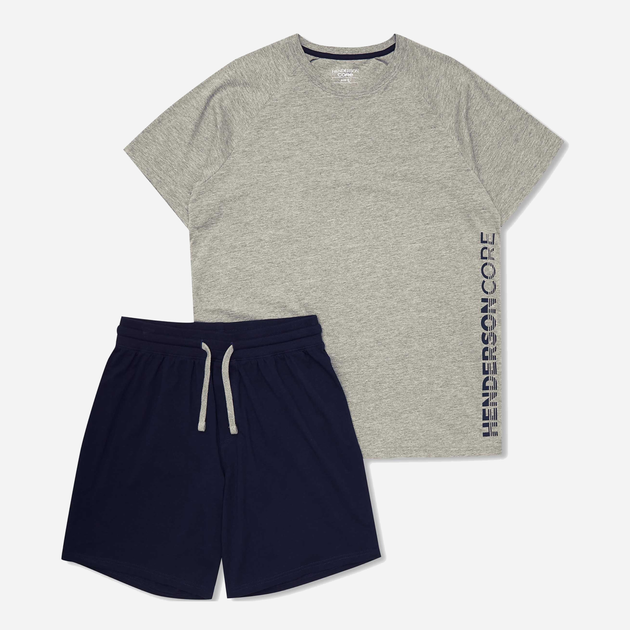 Piżama męska z szortami i krótkim rękawem bawełniana Henderson 40957-90X L Szary/Niebieski (5903972130872) - obraz 4