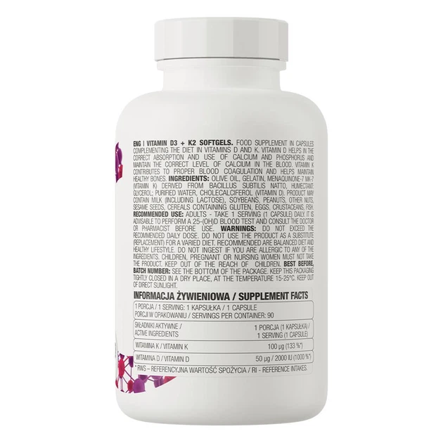 Вітаміни OstroVit Vitamin D3+K2 90 капсул - зображення 3