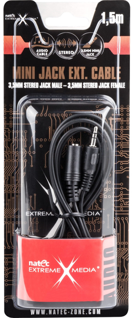 Kabel NATEC Extreme Media mini-jack 3.5 mm - mini-jack 3.5 mm 1.5 m Black (NKA-0539) - obraz 1