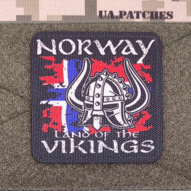 Шеврон Norway Land of The Vikings, 7.5х7.5, на липучці (велкро), патч друкований - зображення 2