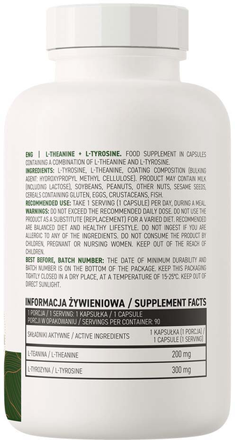 Набір дієтичних добавок OstroVit L-Theanine + L-Tyrosine Vege 90 таблеток (5903246227543) - зображення 2