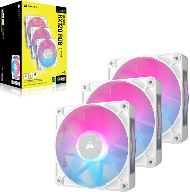 Zestaw wentylatorów Corsair iCUE Link RX120 RGB PWM Triple Pack White (CO-9051022-WW) - obraz 3