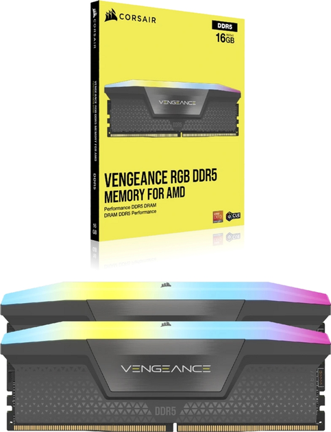 Оперативна пам'ять Corsair DDR5-5200 32768MB PC5-41600 (Kit of 2x16384) AMD EXPO Vengeance RGB Cool Grey (CMH32GX5M2B5200Z40K) - зображення 2