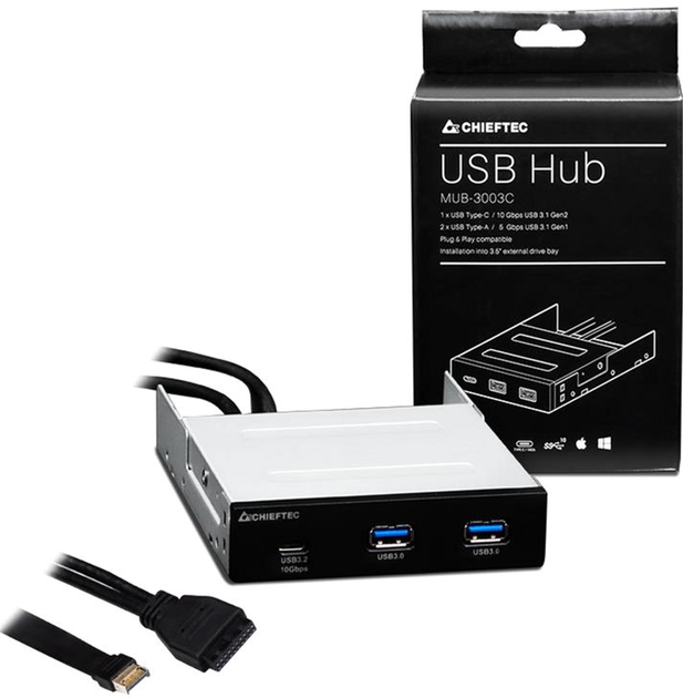 Hub USB Chieftec MUB-3003C do 3.5", 2xUSB3.1 Gen.1, 1xUSB3.1 Gen.2 Type-C (MUB-3003C-Chieftec) - obraz 5