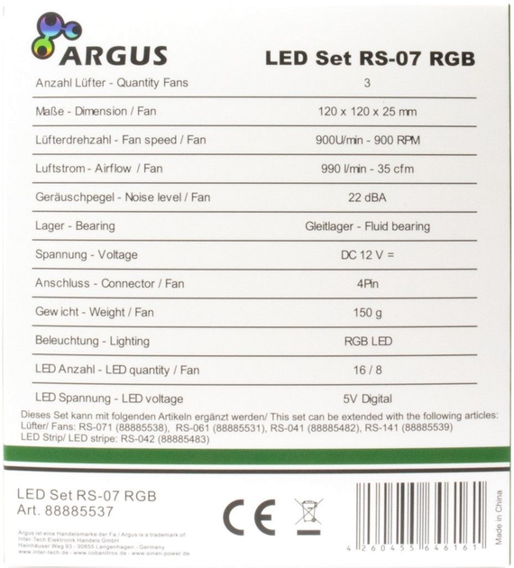 Набор вентиляторов Argus RS-07 RGB 3x120 мм (4260455646161) - изображение 9