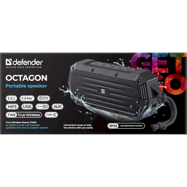Портативна колонка Defender Octagon 5Вт 800 мА-год Bluetooth USB Чорний (65039) - зображення 8