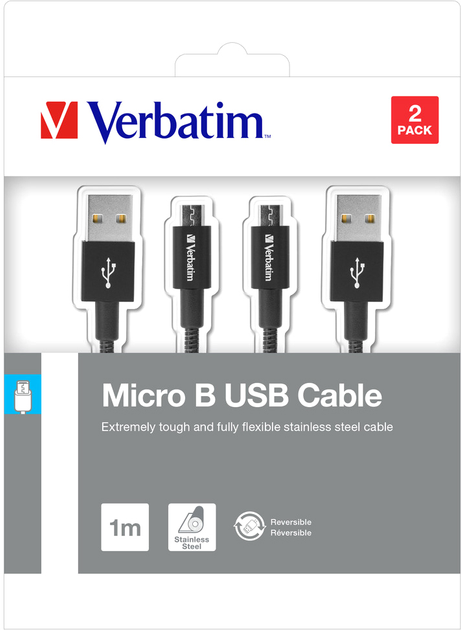 Kabel Verbatim USB - MicroUSB 1 m + 1 m 2 szt. Czarny (23942488743) - obraz 3
