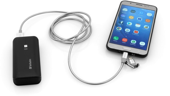 Кабель Verbatim 2в1 USB - Lightning + MicroUSB 1 м Сріблястий (23942488699) - зображення 6