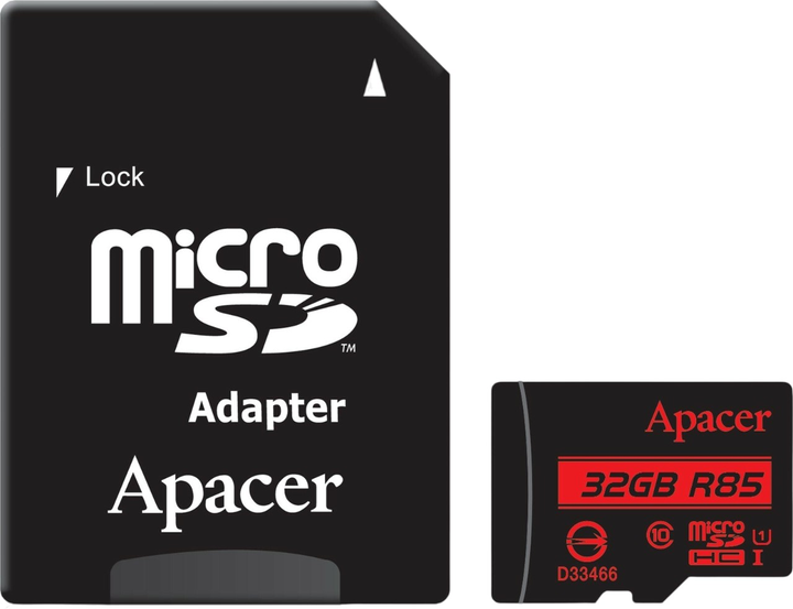 Karta pamięci Apacer microSDHC 32GB UHS-I U1 Class 10 (R85 MB/s) + adapter SD (AP32GMCSH10U5-R) - obraz 1