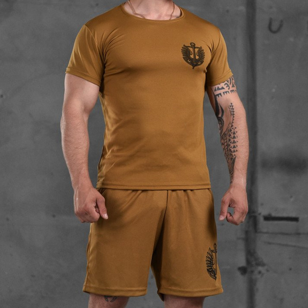 Літній комплект Coolmax футболка + шорти з принтом Вірний назавжди колір койот розмір L - зображення 1