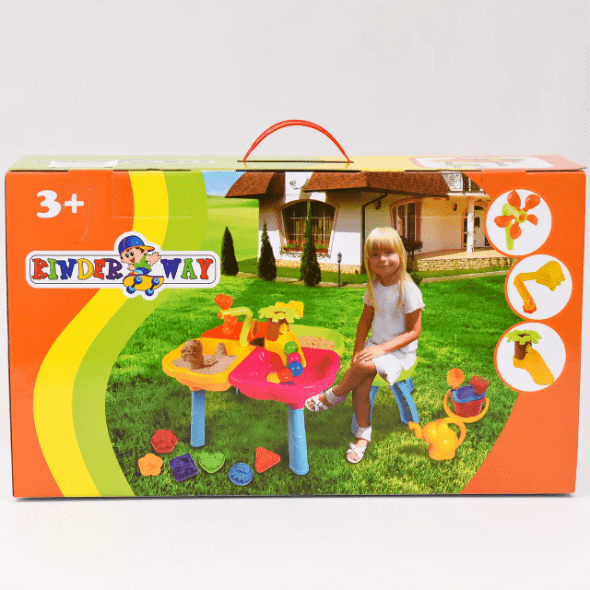 Столик для игр с песком Kinder Way 4 отделения/стульчик/пасочки/лопатка/грабли 01-122 - изображение 5