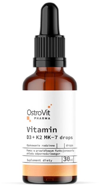 Дієтична добавка OstroVit Pharma Vitamin D3 + K2 MK-7 drops 30 мл (5903933902449) - зображення 1