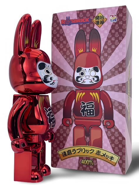 Статуэтка Bearbrick x Daruma x Rabbit Red 400% 28 см Medicom Toy Хромированный заяц - изображение 4