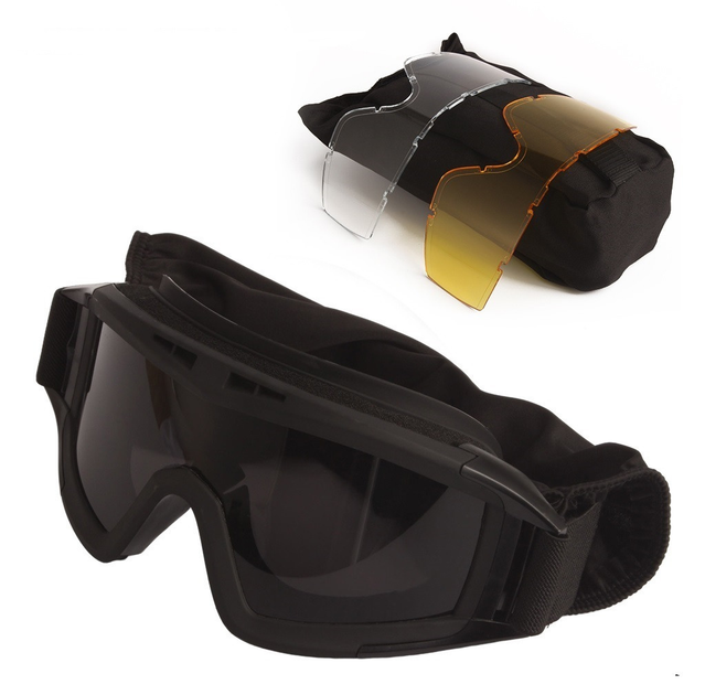 Тактичні окуляри захисна маска Solve із кріпленнями на каску із 3 змінними лінзами Чорна - зображення 1