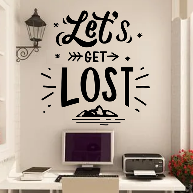Вінілові наклейки декор Let's get lost 97х102см туризм гори мотиватор Happy Pocket Чорний матовий - зображення 5
