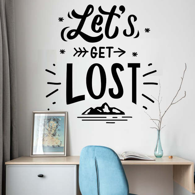 Вінілові наклейки декор Let's get lost 97х102см туризм гори мотиватор Happy Pocket Чорний матовий - зображення 6