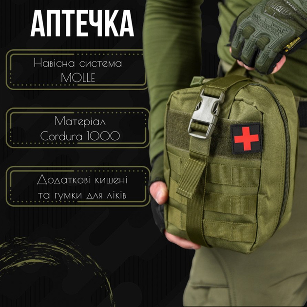 Подсумок-аптечка с быстрым сбросом Cordura 1000D / Сумка для медикаментов с креплением Molle олива - изображение 2