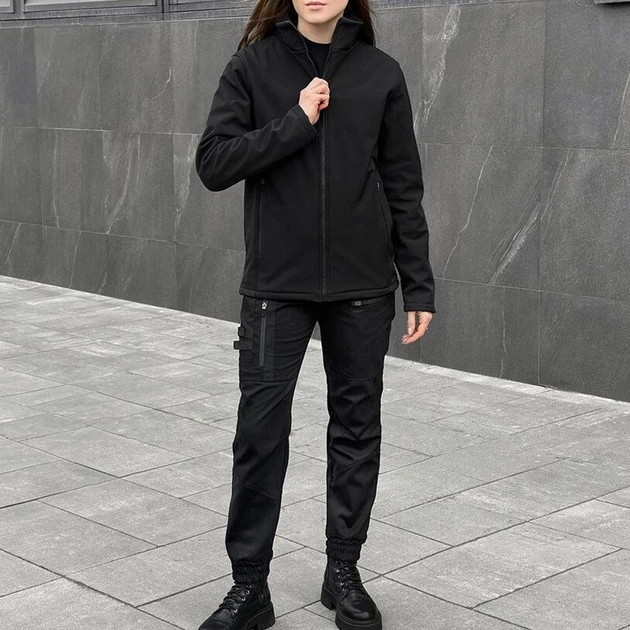 Жіноча Форма "Pobedov" Куртка на мікрофлісі + Штани - Карго / Демісезонний Костюм чорний розмір 2XL - зображення 1