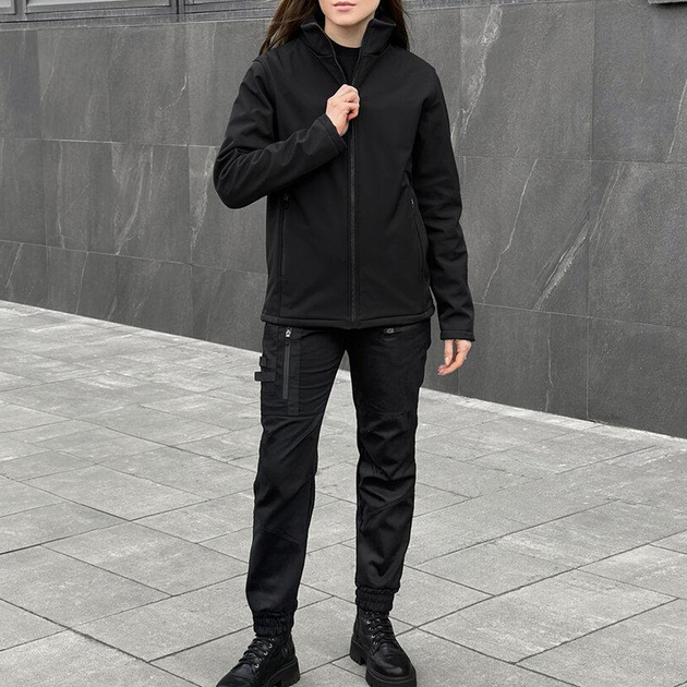 Женская Форма "Pobedov" Куртка на микрофлисе + Брюки - Карго / Демисезонный Костюм черный размер M - изображение 1