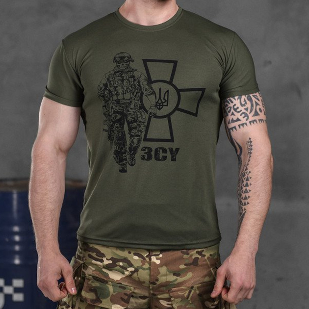 Потоотводящая мужская футболка Coolmax с принтом "Сoлдaт" олива размер 3XL - изображение 1