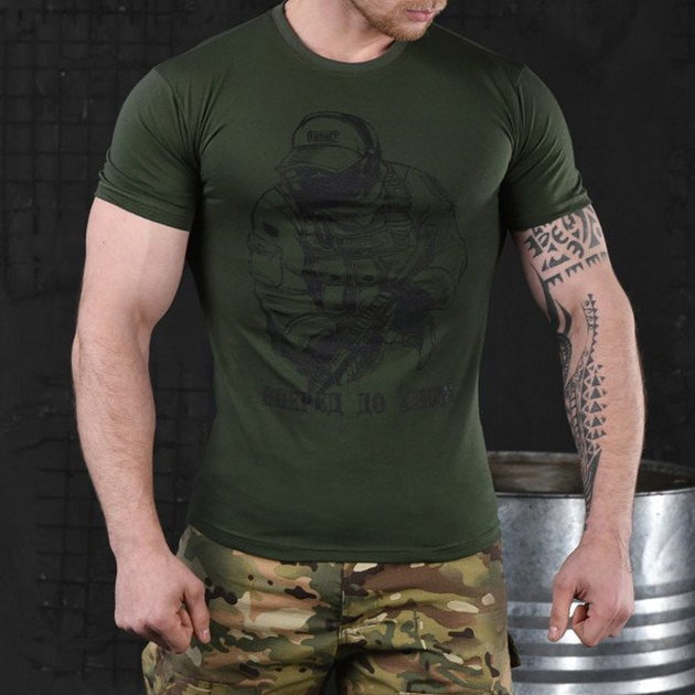 Мужская футболка Monax segul с принтом "Вперед до конца" кулир олива размер 2XL - изображение 1