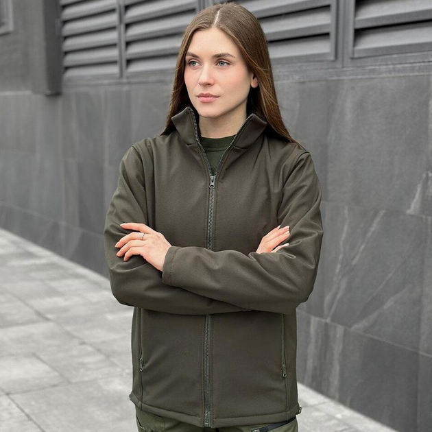 Жіноча Демісезонна Куртка "Pobedov Shadow" Soft Shell на мікрофлісі хакі розмір L - зображення 2