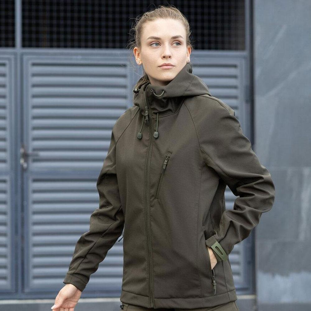 Женская Демисезонная Куртка Soft Shell "Pobedov Matrix" с капюшоном олива размер S - изображение 1