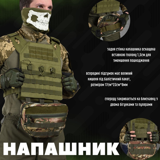 Сумка-напашник "Tactic profi" с креплением Molle / Подсумок с липучкой Velcro мультикам - изображение 2