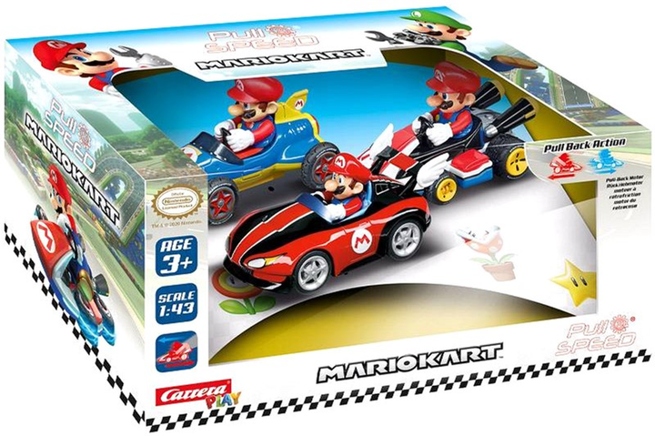 Набір машинок Carrera Pull & Speed Nintendo Mario Kart 3 шт (9003150115823) - зображення 1