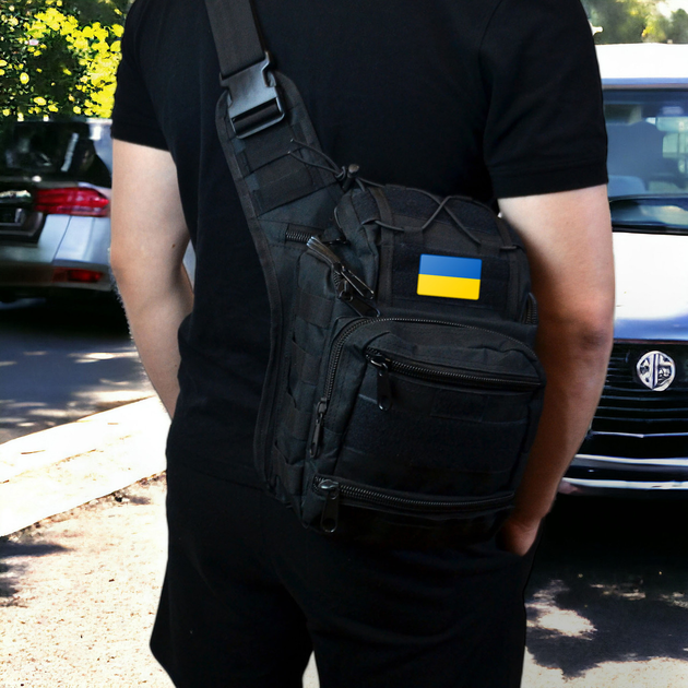 Тактична сумка чорна через плече військова велика нагрудна сумка ВСУ сумка універсальна армійська - зображення 2