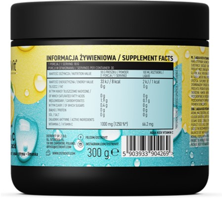 Харчова добавка OstroVit Aqua Kick Vitamin C 300 г Лимон-лайм (5903933904269) - зображення 2