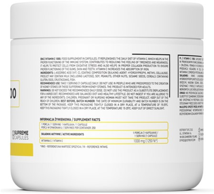 Харчова добавка OstroVit Vitamin C 1000 mg 250 капсул (5903246229820) - зображення 2