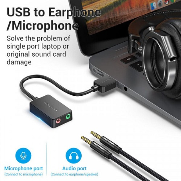 Звуковая плата USB Vention CDYB0 Audio USB – 2х3.5 мм jack 0.15m черная - изображение 3