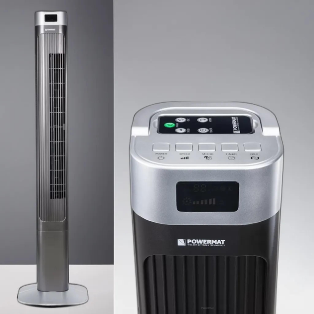 Колонний вентилятор з таймером та пультом Powermat GREY TOWER-120 стоячий підлоговий безшумний вентилятор колона - зображення 1