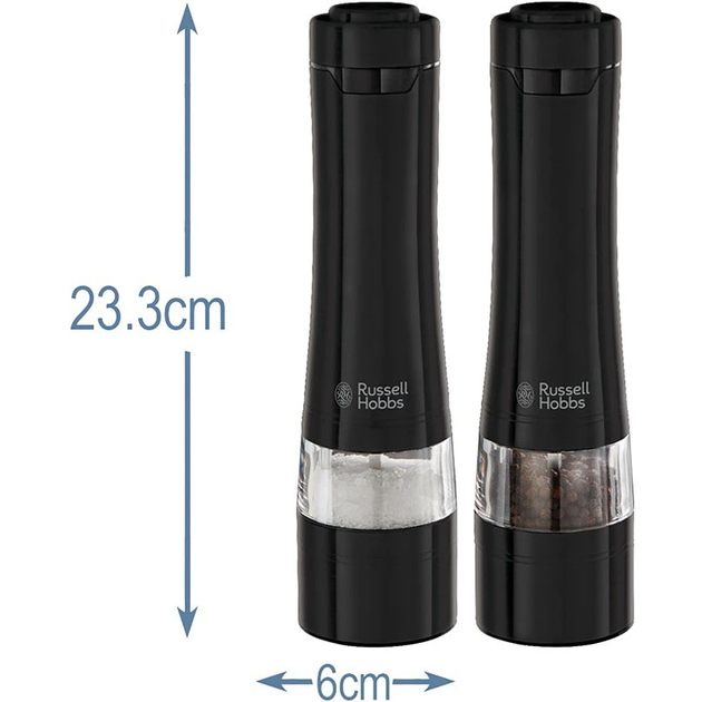 Млини для солі та перцю Russell Hobbs, ААх4, керамічні жорна, чорний - изображение 5