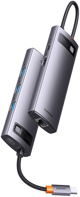 Hub USB-C 6w1 Baseus StarJoy Series HDMI + 3 x USB 3.0 + USB-C PD + RJ45 Dark Gray (WKWG080013) - obraz 5