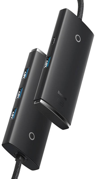 Hub USB 4w1 Baseus Lite Series 4 x USB 3.0 2 m Black (WKQX030201) - obraz 3